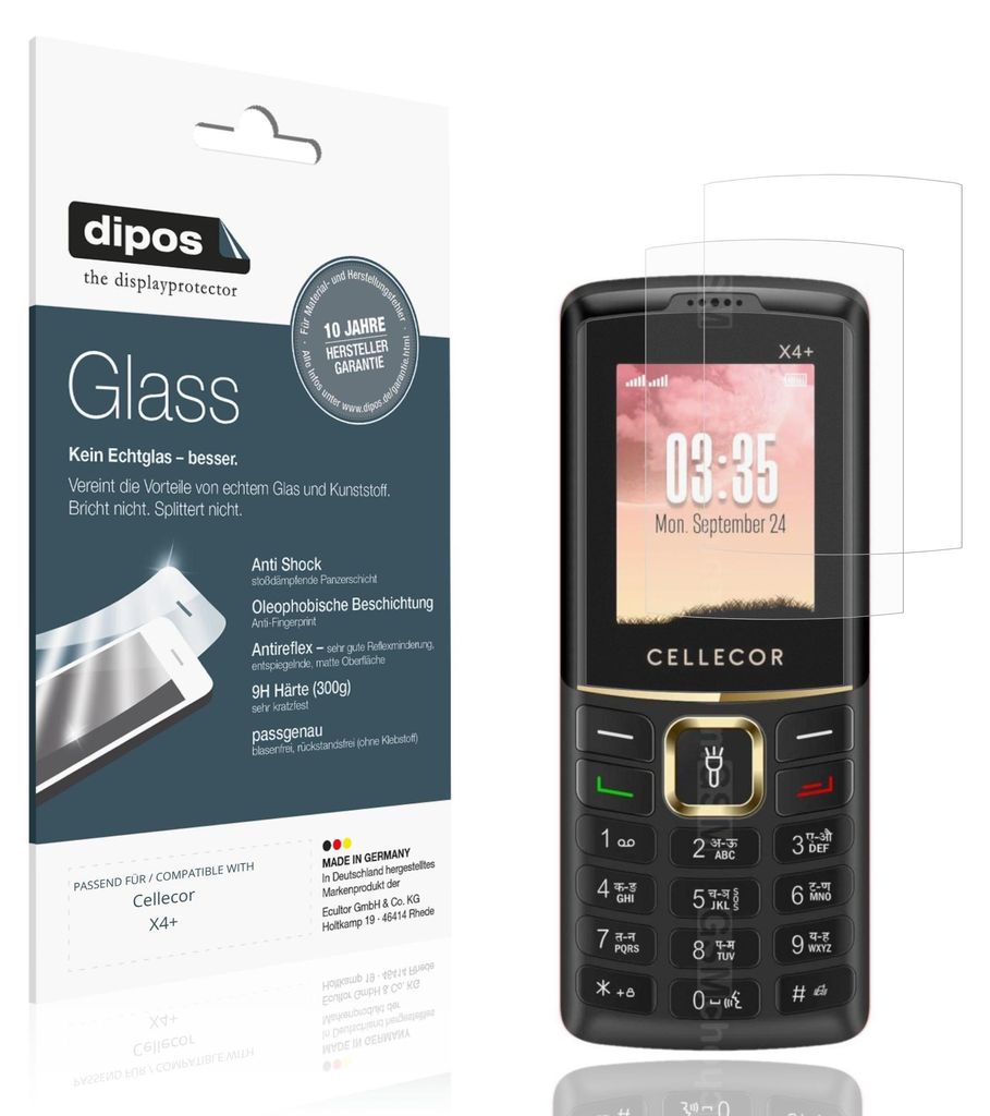 2x Schutzfolie für Cellecor X4+ - Anti-Shock 9H Folie dipos Glass Kunststoffglas