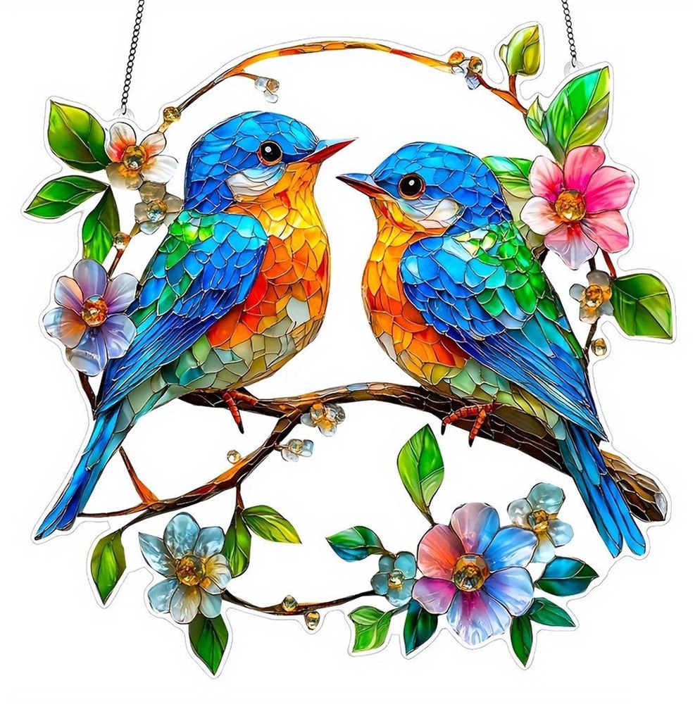 Vogel-Sonnenfänger aus Buntglas, Kolibri-Fensterdekoration zum Aufhängen, für Zuhause, Garten oder als Geschenk für Vogelliebhaber