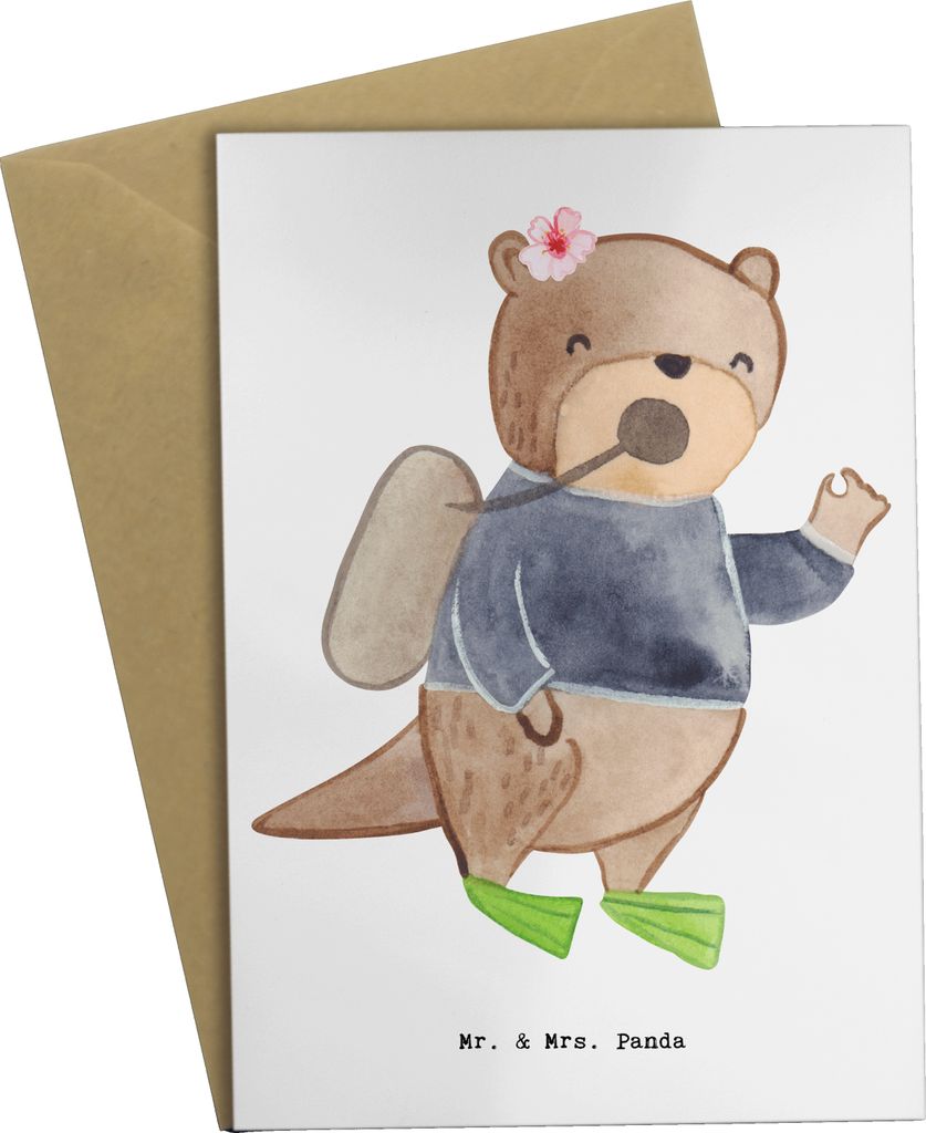 Mr. & Mrs. Panda Glückwunschkarte Tauchlehrerin Herz - Weiß - Geschenk, einladungskarten, hochzeitskarten, glückwunschkarten, weihnachtskarten, ...