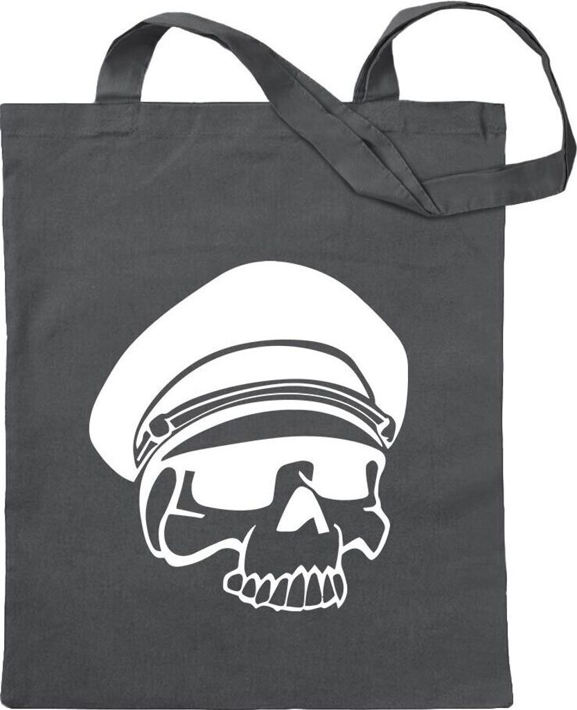 Kiwistar - Baumwolltasche - stahlgrau - Military Skull Schädel - Tragetasche Stoffbeutel Umhängetasche langer Henkel