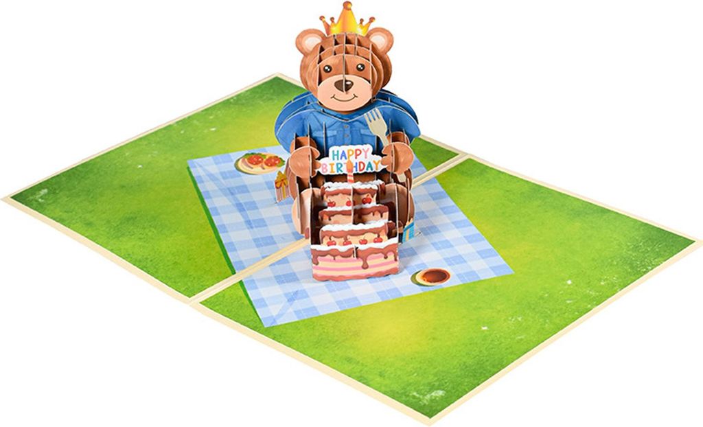 3D Happy Birthday Karte, Pop-Up Karte Jubiläumskarte GeburtstagKarte, 3D Geburtstagsgrusskarte fuer Kinder, Bär Glückwunschkarte zum Kindergebur...