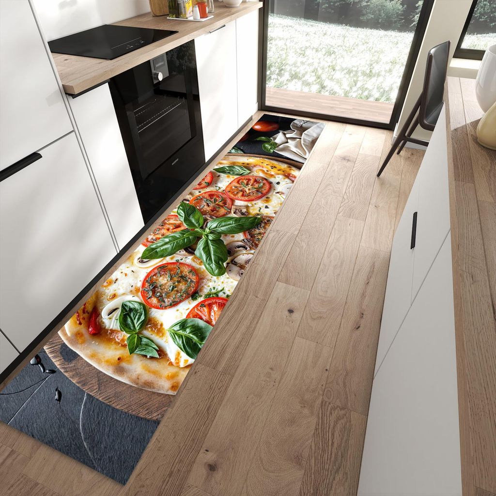 Küchenteppich 60x300cm rutschfest & abwischbar PVC Läufer - Pizza mit Tomaten