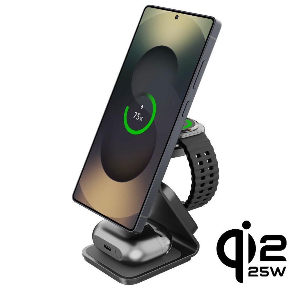 Magnetisches kabelloses Ladegerät Cubenest Qi 2.2 SQS314, MagSafe-kompatibel, Gesamtleistung 35 W, für Samsung, Galaxy Watch, Galaxy Buds – Grau