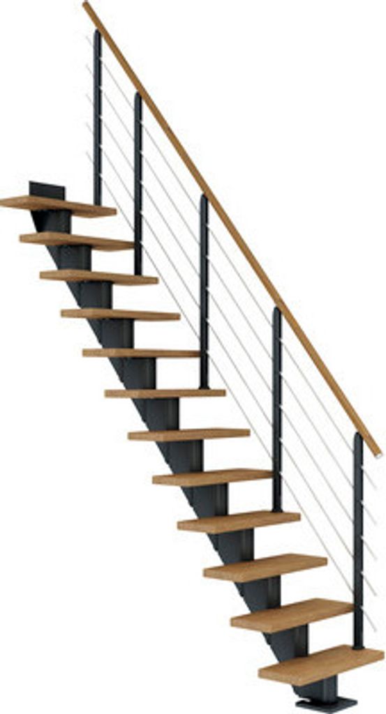 Pertura Mittelholmtreppe Malva Eiche Leimholz Anthrazit Gerade 75 cm 11 Stufen / 12 Steigungen Relinggeländer Anthrazit