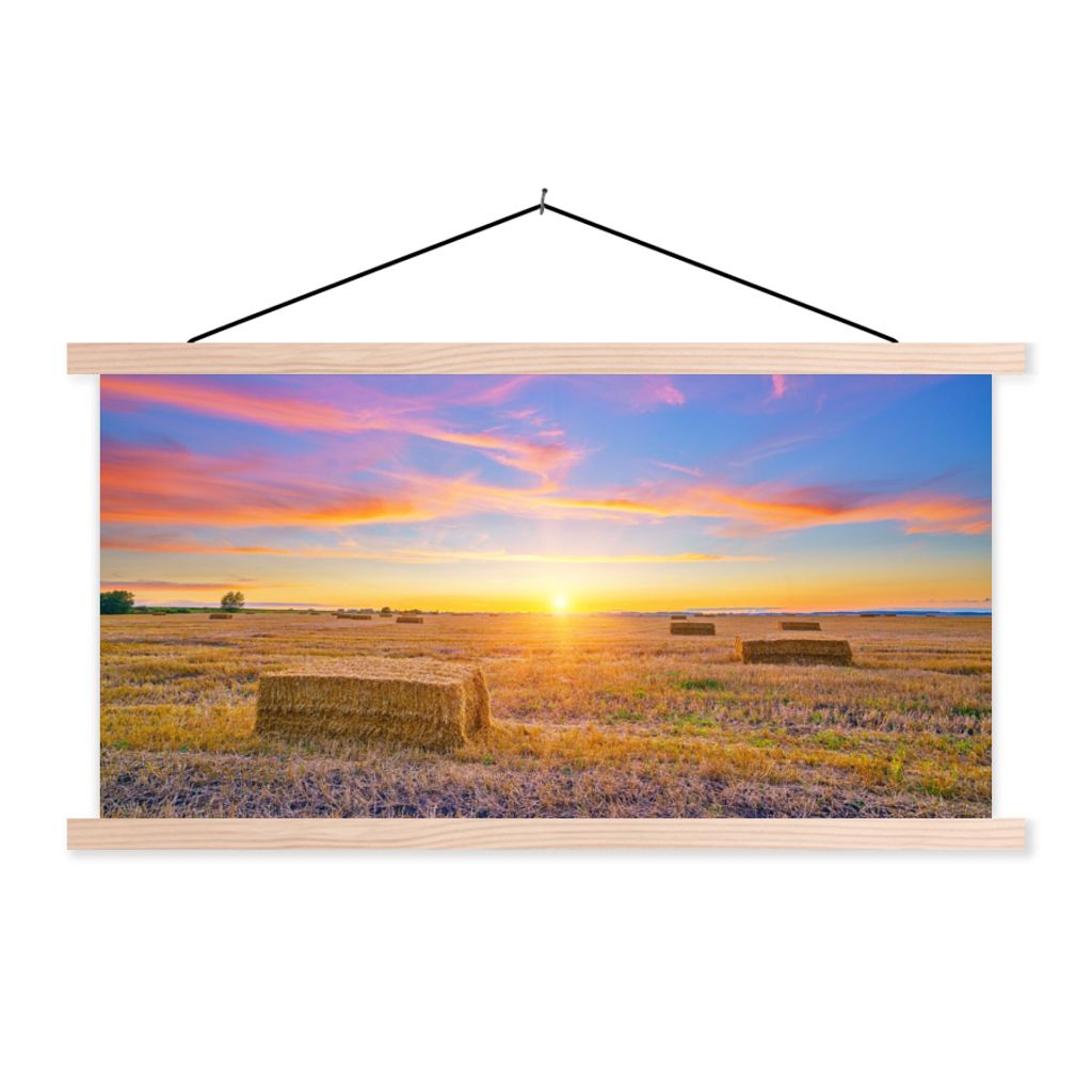 MuchoWow Textilposter Stroh - Sonne - Himmel - Landschaft 60x30 cm mit holzfarbenen Rahmen - Dekoration