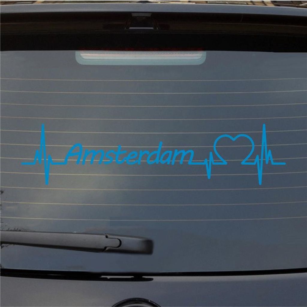 Heckscheibenaufkleber Amsterdam Herzschlag Puls Stadt Liebe 55x20 cm Hellblau Auto Aufkleber Sticker