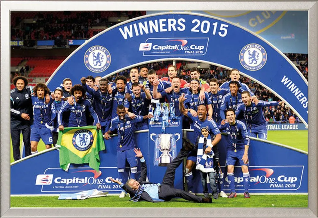 Cadre photo Chelsea FC Trophée avec affiche Maxi et cadre aluminium gris