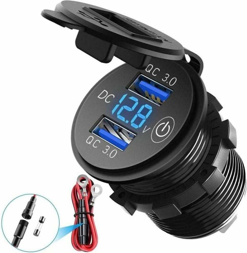 Motorrad-Doppel-Autoladegerät USB/QC3.0, 12 V/24 V/36 W, Produktbild 