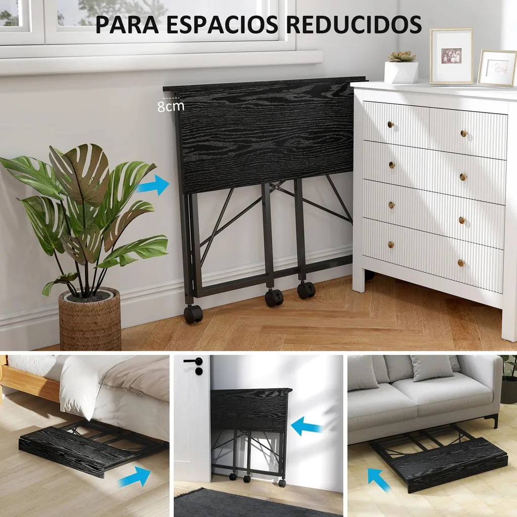 Table d'ordinateur pliable noire 80x40 cm - Bureau d'appoint mobile bois - 3