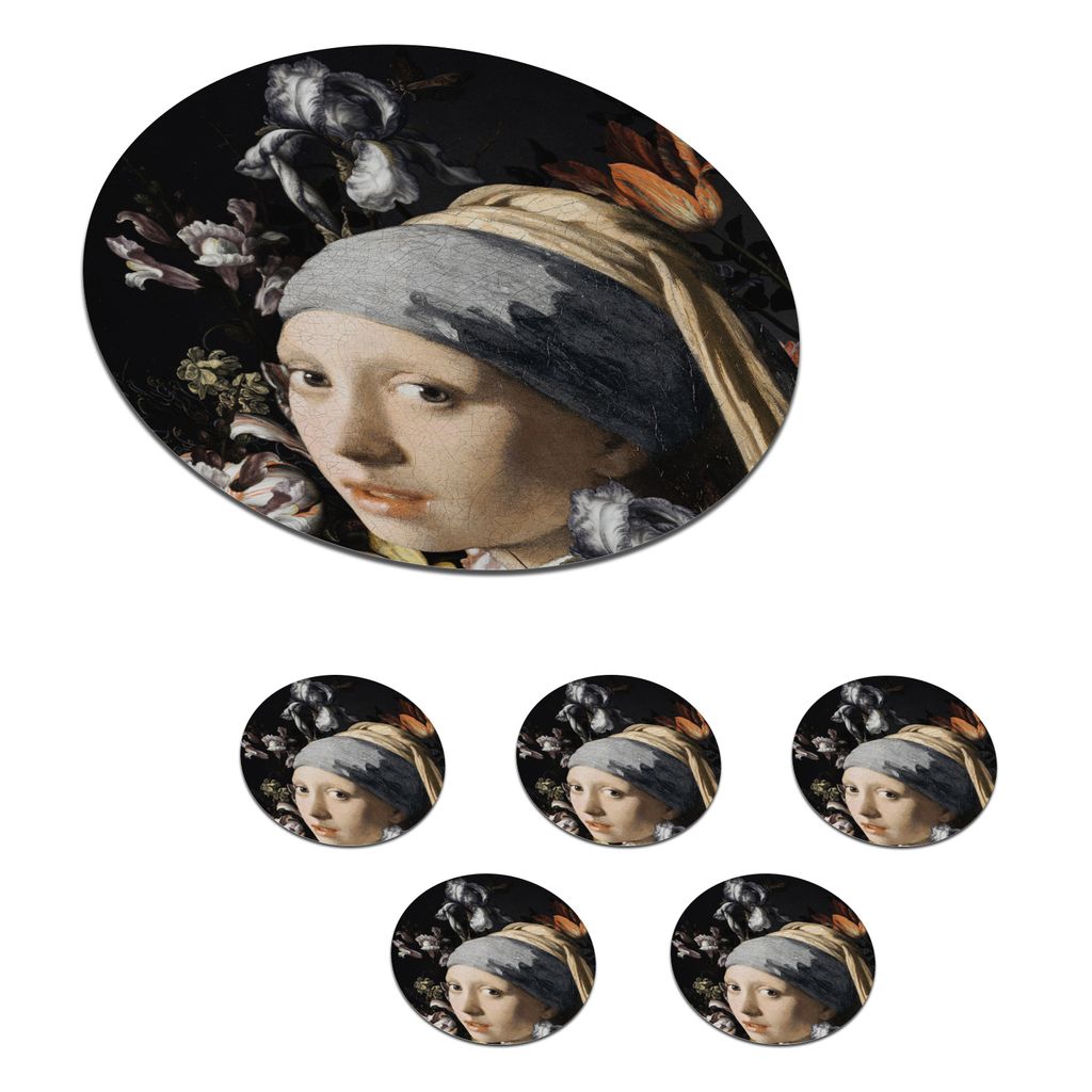 KitchenYeah Glasuntersetzer Rund 6er Set Gemälde - Blumen - Vermeer 10x10 cm Untersetzer für Gläser - Getränkeuntersetzer - Tischplattenschut...