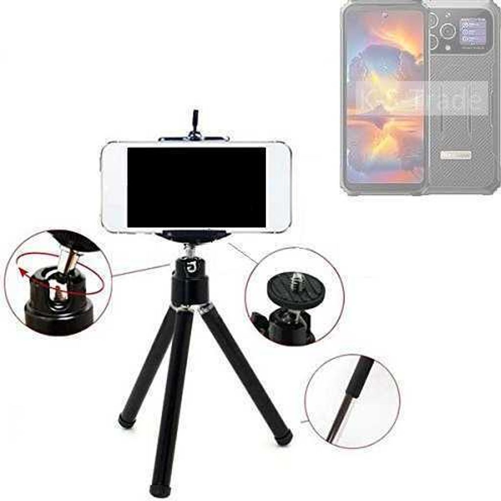 K-S-Trade Smartphone Stativ Dreibein kompatibel mit Blackview BL8000 Tripod aus Aluminium Klemmstativ Stativ Adapter für Mobiltelefone schwarz 1x
