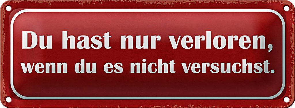 Blechschild Spruch 27x10cm nur verloren wenn nicht versucht Dekoration