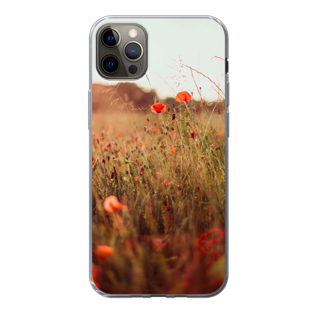 MuchoWow Handyhülle Schutzhülle Hülle für iPhone 13 Pro Max Sonnenuntergang - Blumen - Rot Silikon Softcase Handy Hülle - Mobiltelefon