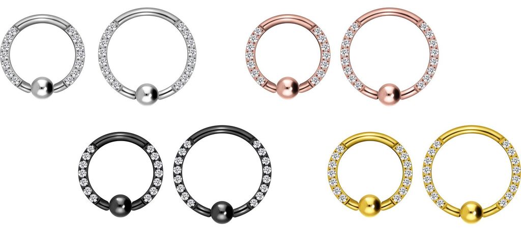 Intim-Piercing, Septum Piercing Titan Klemmkugelring EINGEFASSTE KRISTALLE Silber Innendurchmesser: 10 mm