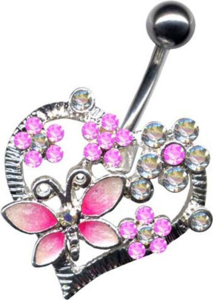 Bauchnabelpiercing: Piercing Herz mit Blumen rosa