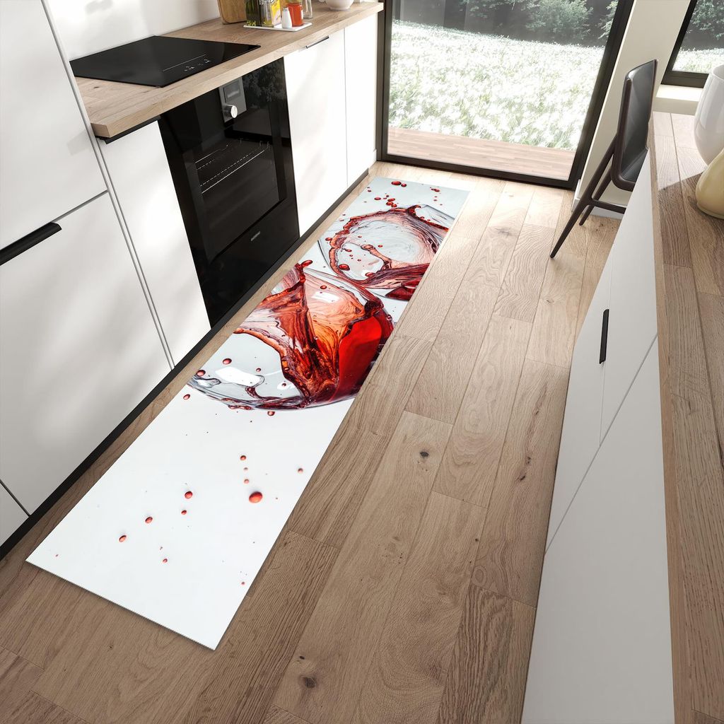 Küchenteppich 60x270cm rutschfest & abwischbar PVC Läufer - Weinkelchplätschern