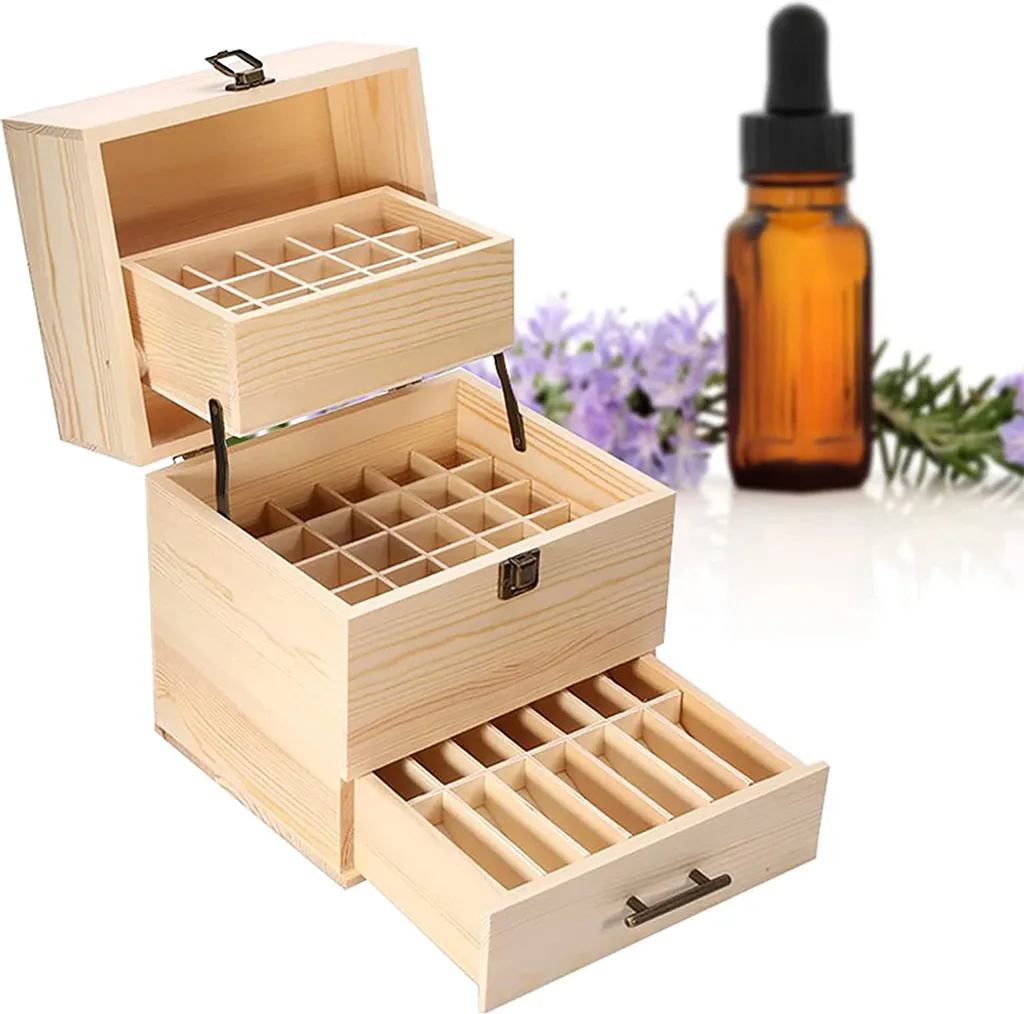 Coffret en bois aromathérapie 59 compartiments pour huiles et soins
