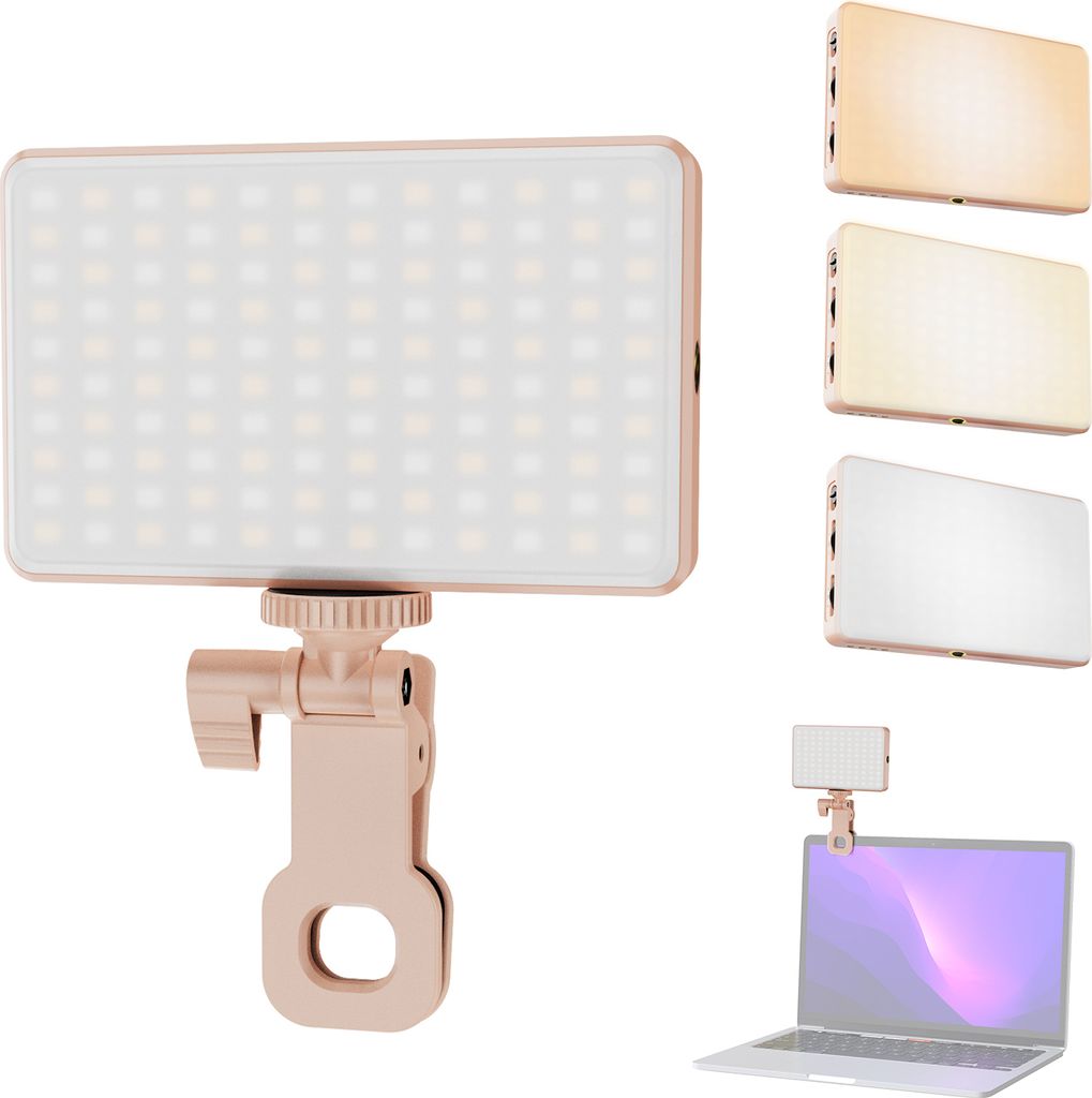 Taschen-Clip-on-LED-Videoleuchte, Computer-Tablet, Handy-Videokonferenzleuchte, 2500 K-9000 K, dimmbar, integrierter Akku fuer Online-Meetings, Liv...