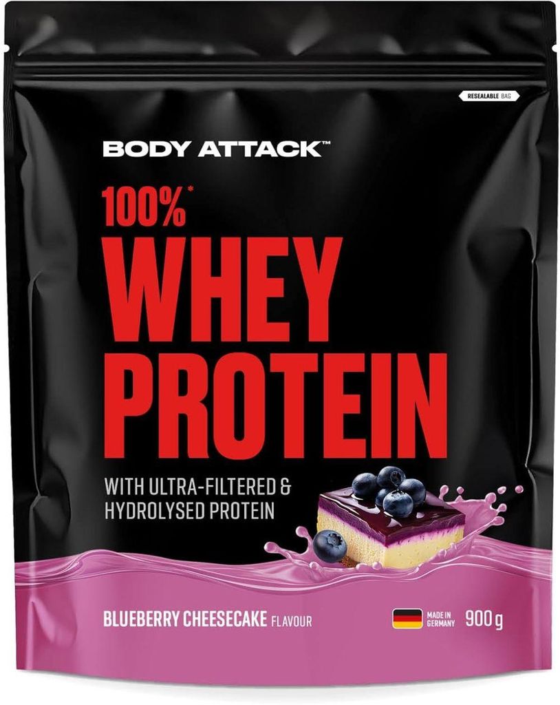 Body Attack 100 % Whey Protein – 900 g Blueberry Cheesecake Produktbild 