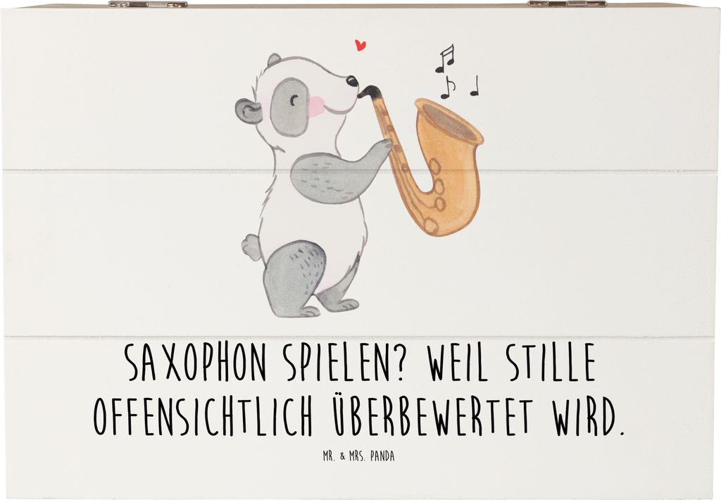 Mr. & Mrs. Panda Kiste Saxophon Leidenschaft 22 x 15 cm - Weiß - Geschenk, Lernen, Musik, Erinnerungskiste, Melodie, spielen, Musikinstrument, Hol...