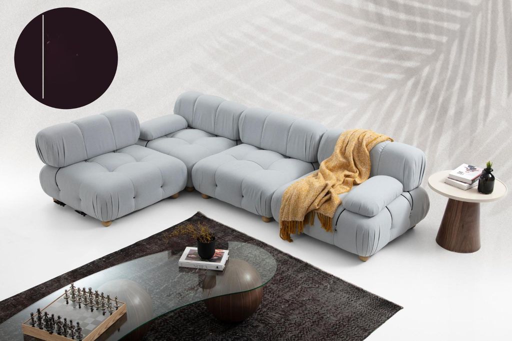 Wohnzimmer Ecksofa Sofa Stoff Sofas Eck Grau Modern Polyester Design