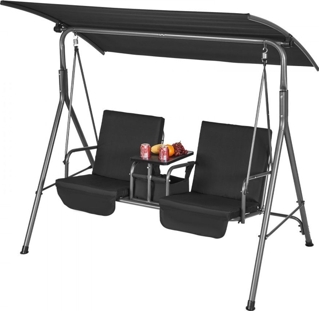 2-Sitzer Hollywoodschaukel - Terrassenschaukel mit verstellbarem Baldachin, Aufbewahrungstasche & drehbarem Tablett - Oxford-Gewebe & legierter Sta...