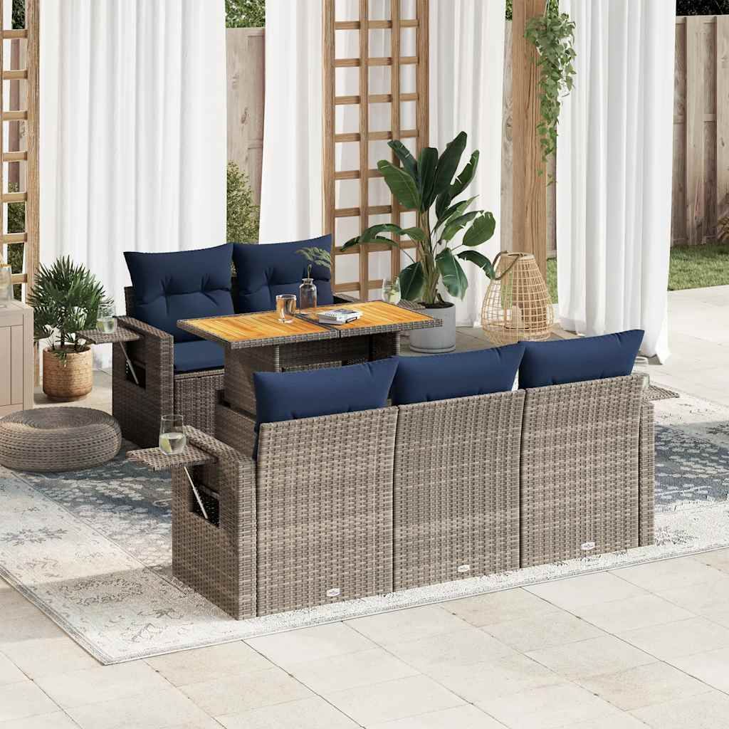 Maison Exclusive - 6-tlg. Garten-Sofagarnitur mit Kissen Grau Poly Rattan