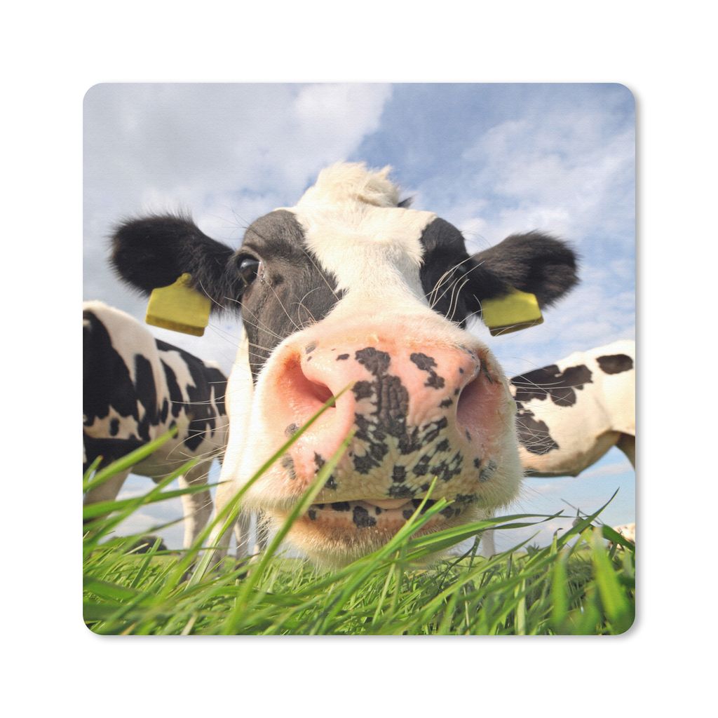 MuchoWow Mauspad Mousepad Kühe - Gras - Wolken 20x20 cm - Mousepads - Maus Mat - Pad - Mausunterlage - Desk Mat - Bureauartikeln