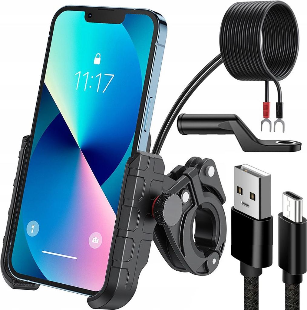 Robuster Motorrad-Handyhalter mit QC3.0 USB-Ladegerät
