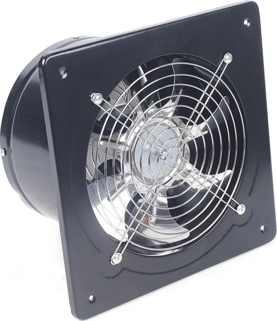 Industrieller Abluftventilator - Axialventilator - 20 cm, 850 m³/h, 80 W, 220 V, 7 Stahlflügel, Feuchtigkeitsgeschützter Motor - Schwarz
