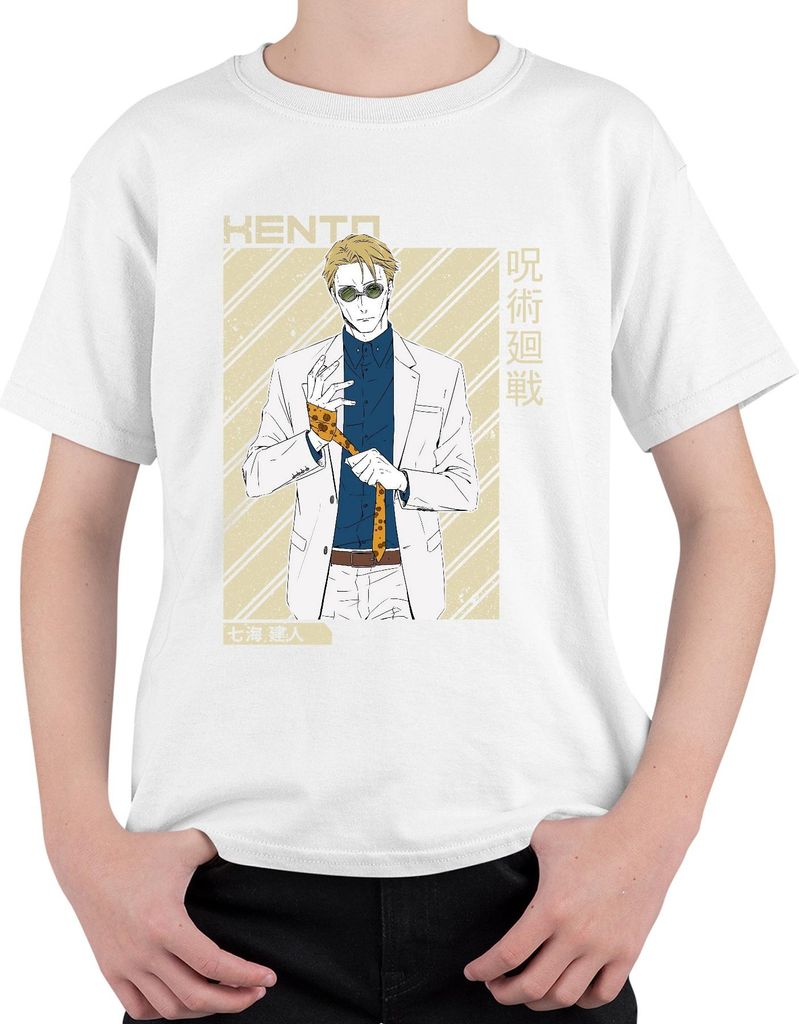 Nanami Kento Jujutsu Kaisen Anime Anzug Krawatte Geschenk Vintage Uni Kinder T-Shirt, Weiß, 140