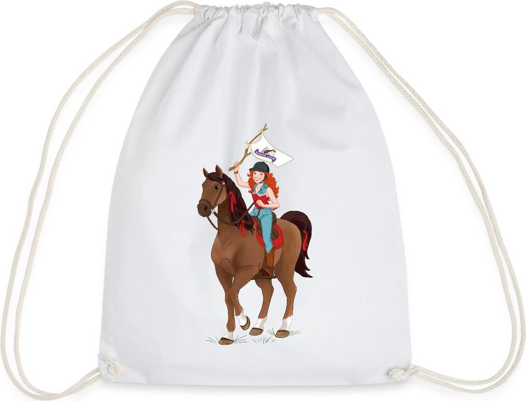 Spreadshirt Schleich Horse Club Hannah auf Pferd Cayenne Turnbeutel, One size, Weiß