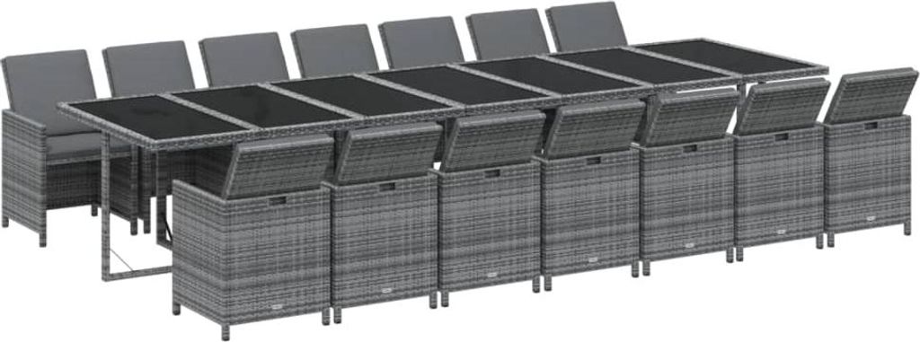 vidaXL 15-tlg. Garten-Essgruppe mit Kissen Poly Rattan Grau