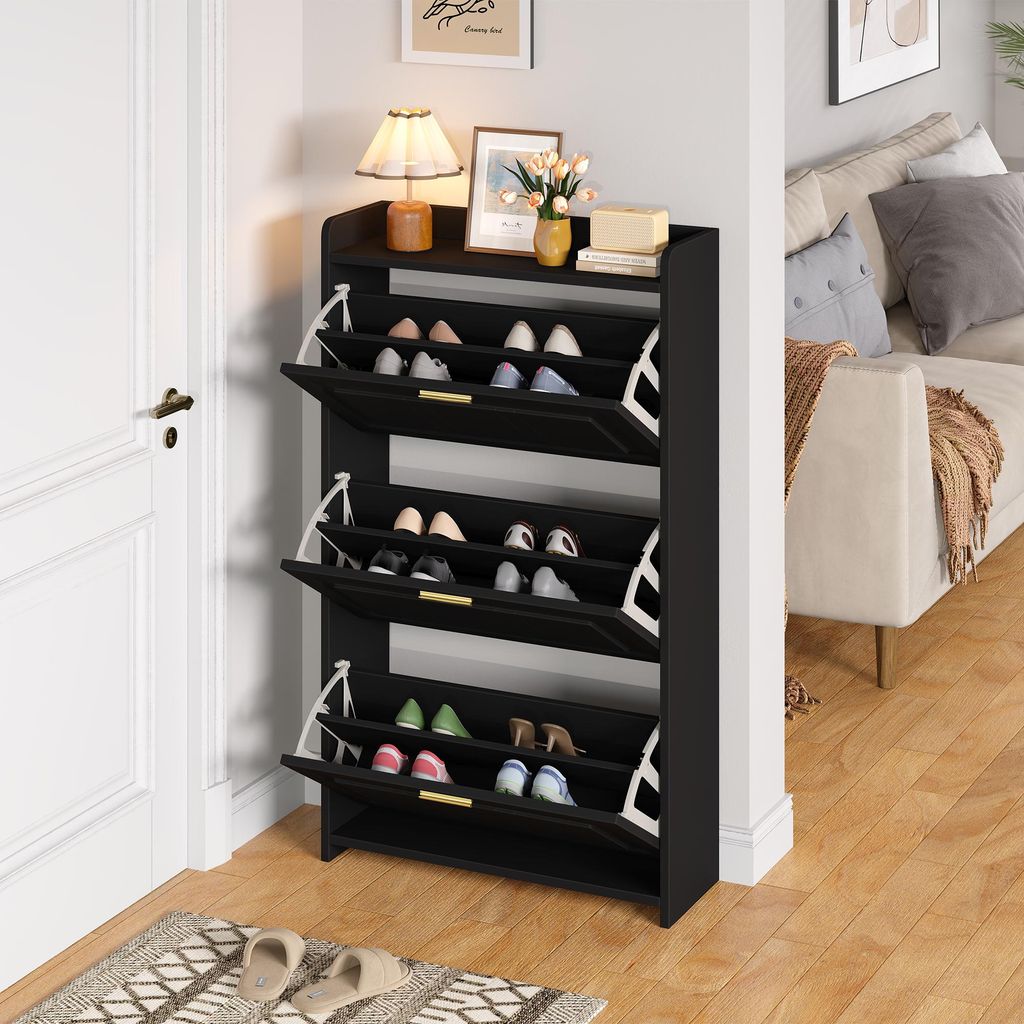 STILVORA Schuhschrank 70x24x120 cm mit 6 Fächern und Klappfächern und großem Stauraum, Schuhregal mit mehrstufiger Aufbewahrung und platzsparend...