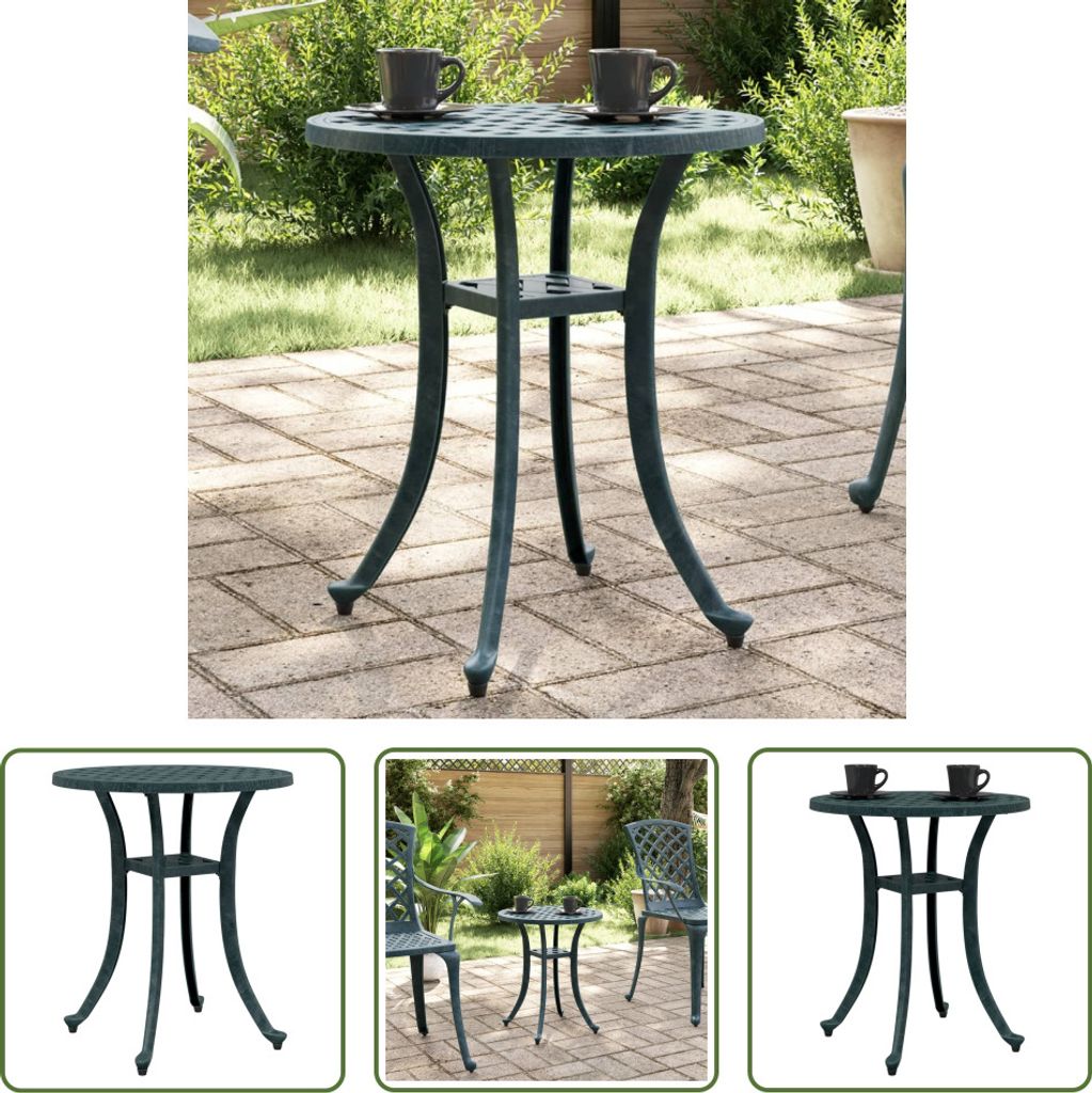 The Living Store Gartentisch Grün Ø48x53 cm Aluminiumguss