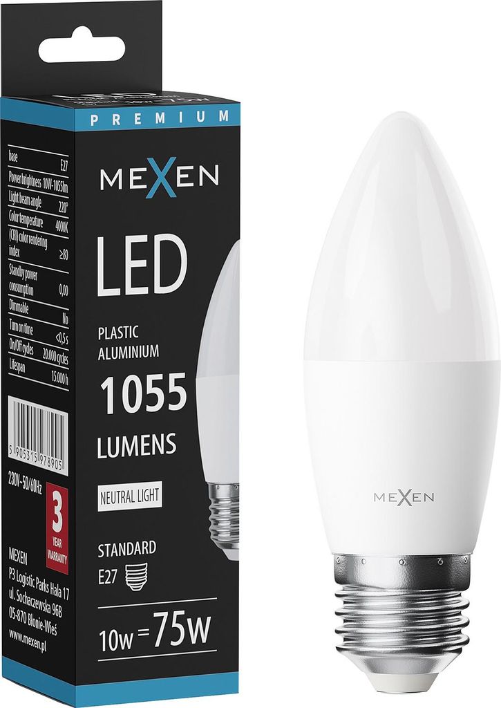 Mexen Nova LED-Glühbirne E27, C37, 10W, Neutral - 4000K, 1055 lm - L102-E27-1040-01