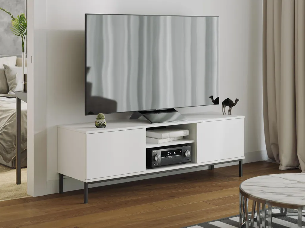 Meuble TV bas Querty 2D 05 Mirjan24 blanc 150cm style loft moderne