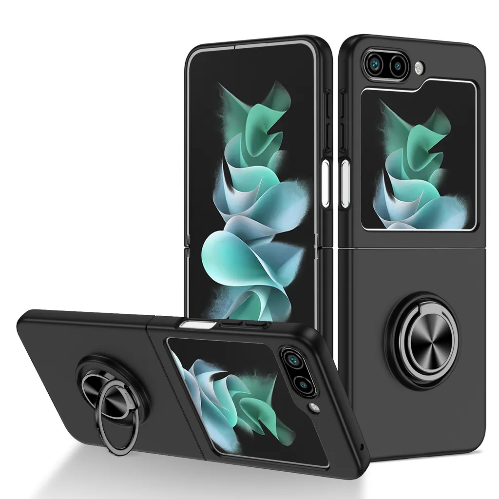 Custodia rigida sottile per Samsung Galaxy Z Flip 5, con supporto ad anello nero