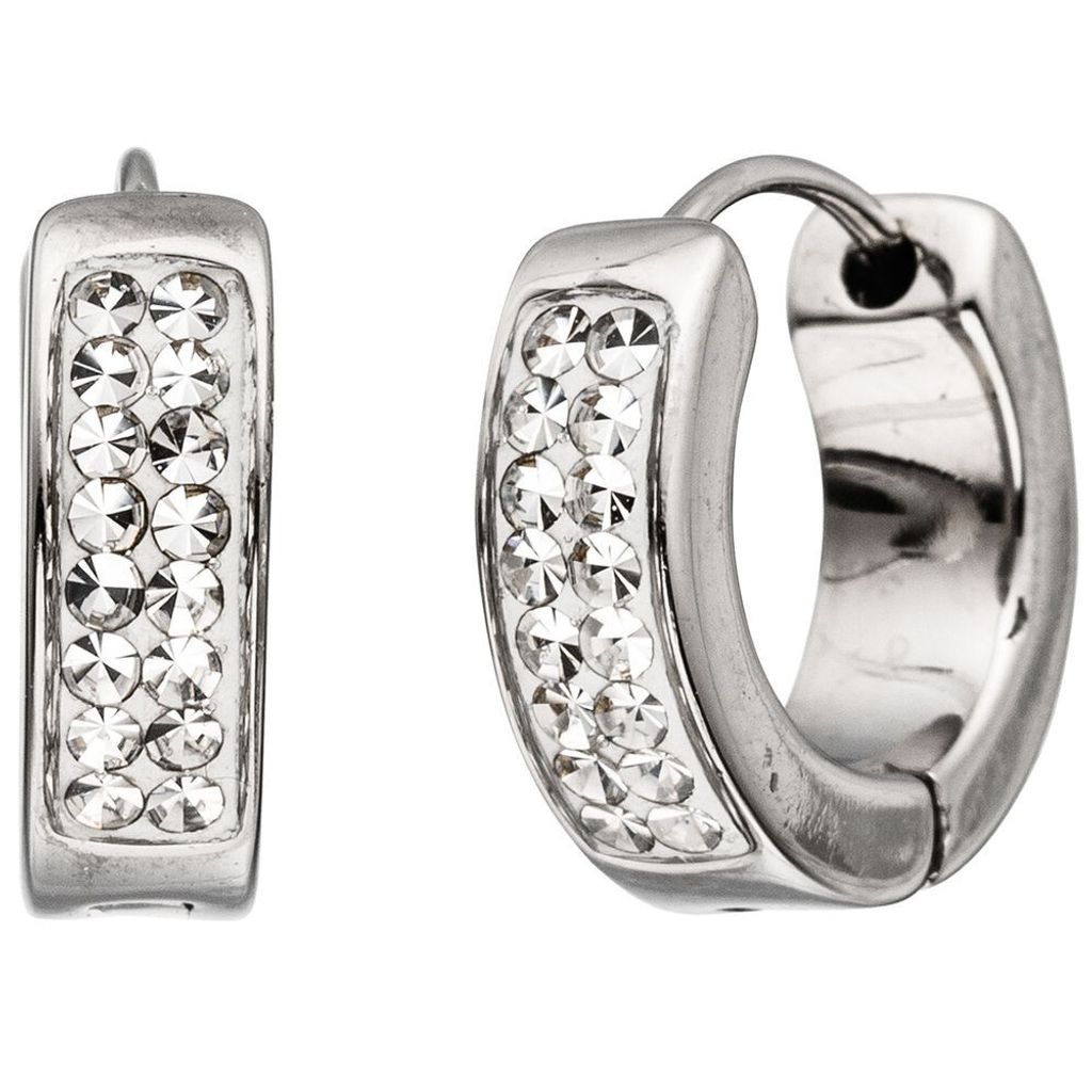 Paar Ohrringe Creolen 13,8mm aus Edelstahl Swarovski-Elements weiß Ohrschmuck