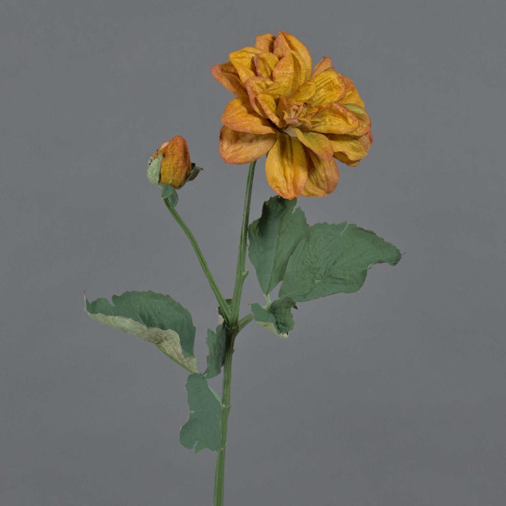 artplants.de Deko Blumenzweig Dahlie Ginger, Eco Collection, orange-gelb, 60cm, Ø10cm - Kunstblume Georgine