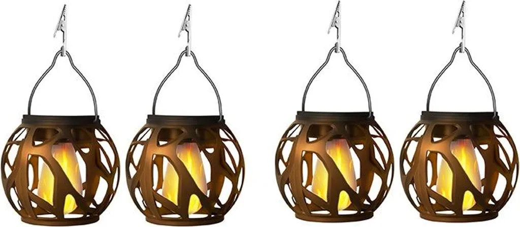 4 Lanterne Solari INF Fiamma LED - Luci Giardino Sicure Senza Fili