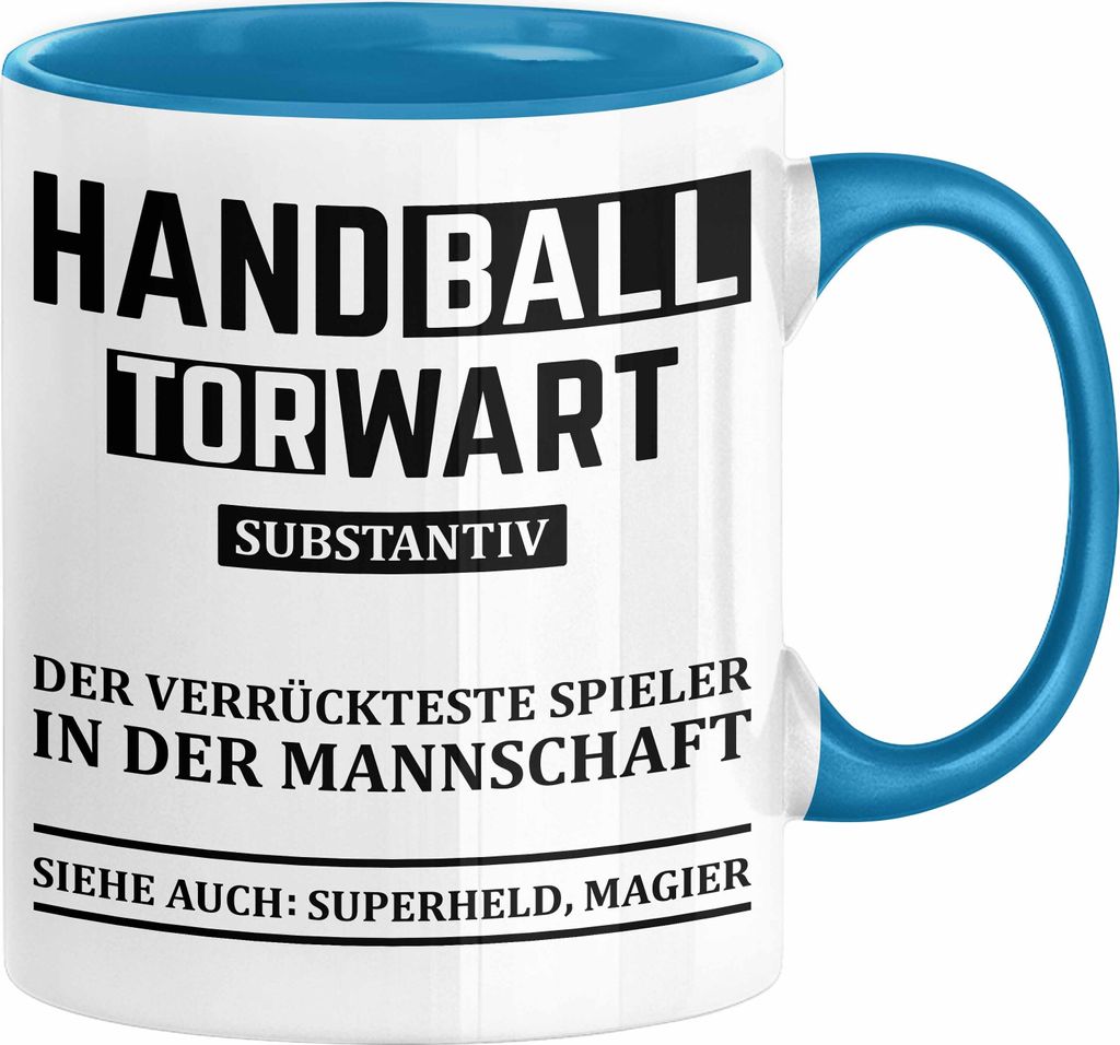 Handball Torwart Geschenk Tasse Geschenkidee Handball-Spieler Handballspielerin Mädchen Jungs Kaffee-Becher (Blau)