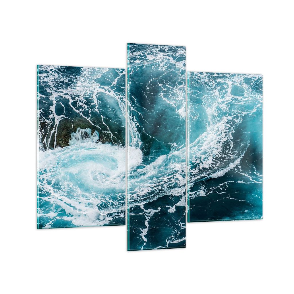 Bilder auf glas - Wasser Stein Welle - 95x80cm - Glasbilder - Wandbilder - Kunstdruck - zum Aufhängen bereit - Wanddekoration aus Glas - Glas Bild...