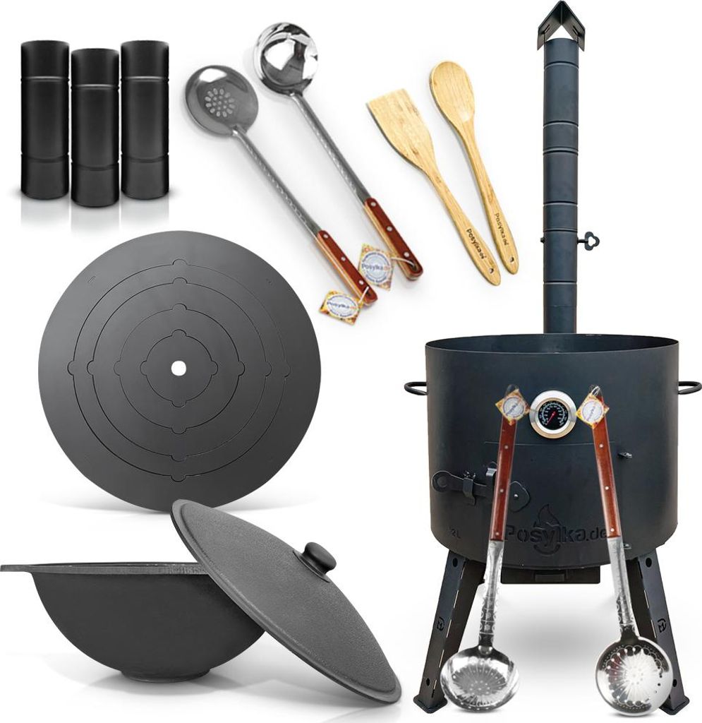 Utschak Feuerofen 49cm Gusseisen Kazan 22 L Deckel Herdplatte Schaumlöffel казан