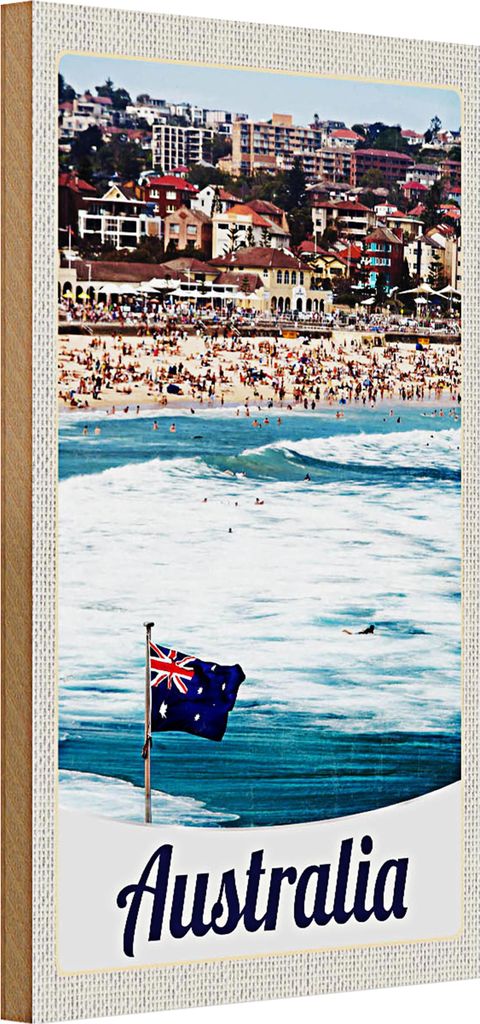 Holzschild Reise 20x30cm Australien Strand Meer Wellen Sonne