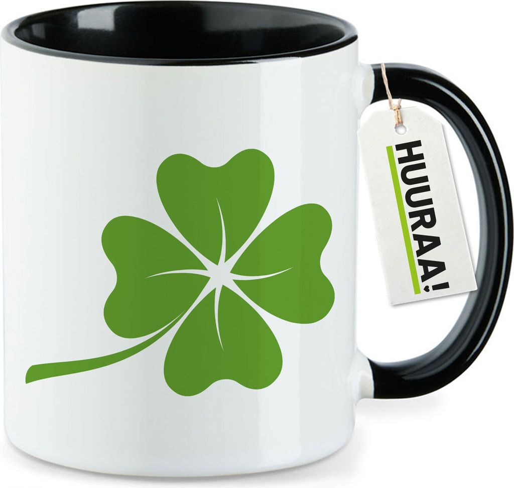 Huuraa Kaffeetasse Kleeblatt Silhouette 330ml Schwarz Keramik Kaffeebecher Geschenkidee