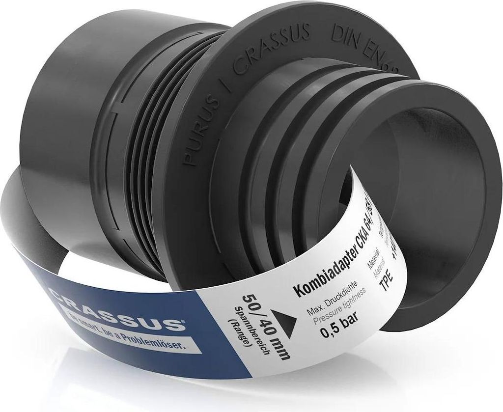 Crassus Kombiadapter CKA 64/58 / 50/40 (64/58mm auf 50/40mm), bis 0,5 bar, TPE, 1 Stk.