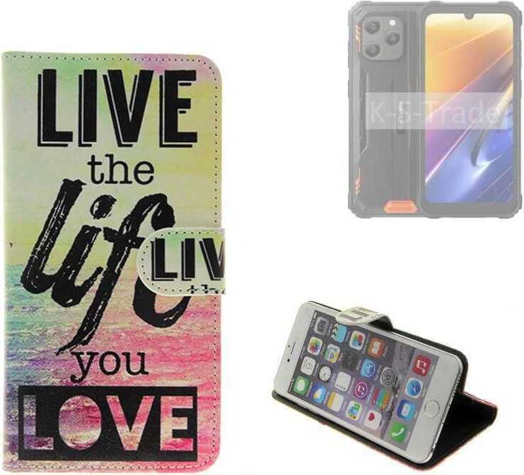 K-S-Trade Schutzhülle Handyhülle kompatibel mit Blackview BV5300 Plus 360° Wallet Case “live life love“ Klapphülle Tasche Etui Smartphone Flip