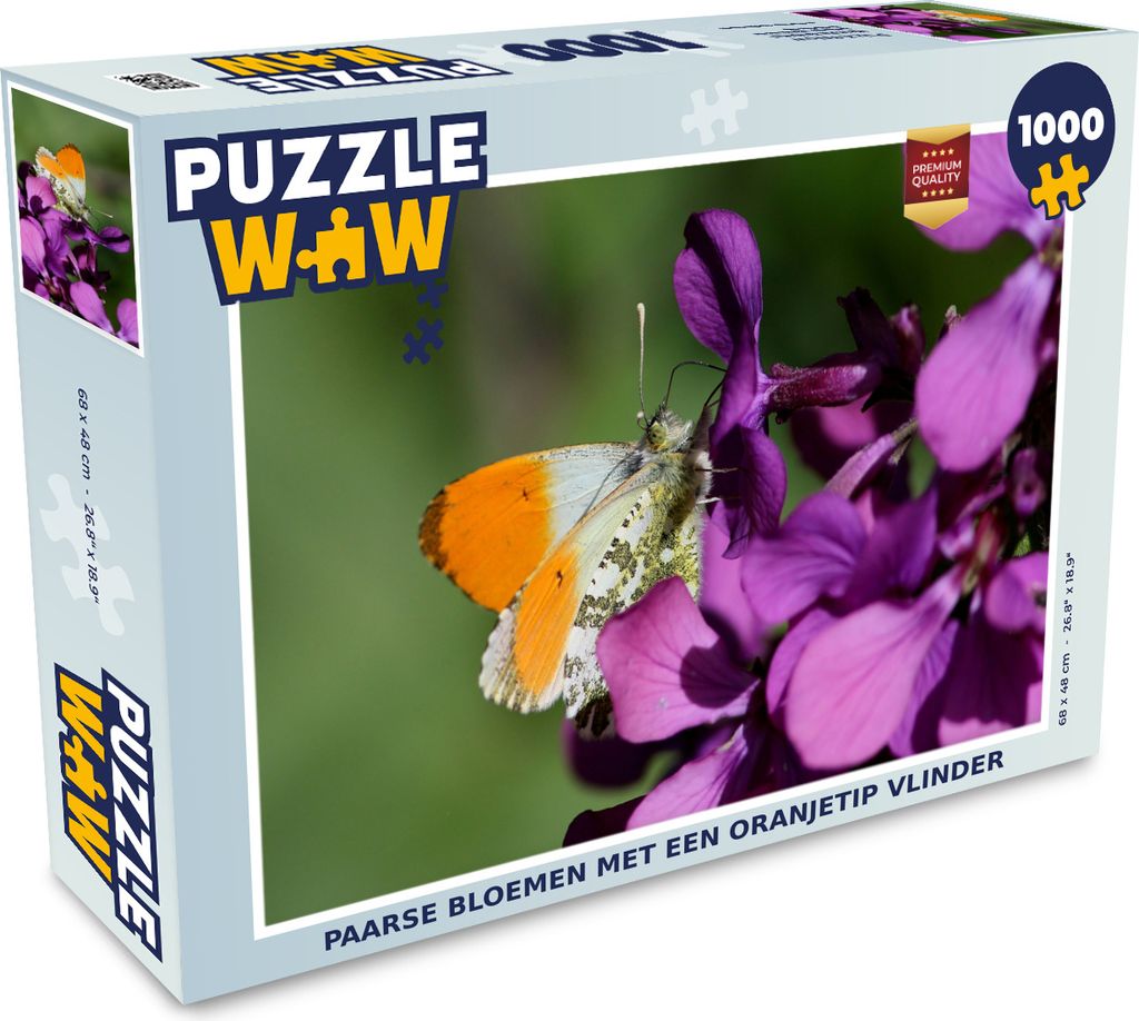 MuchoWow Puzzle 1000 Teile Lila Blüten mit orangefarbenem Schmetterling an der Spitze - Erwachsene - Rätsel