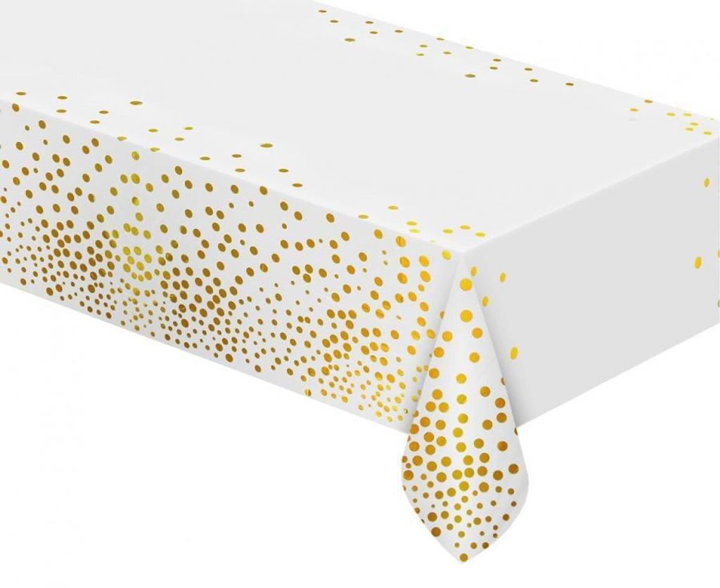 Párty ubrus foliový zlaté puntíky - bílý - 137x183 cm Obrázek produktu 
